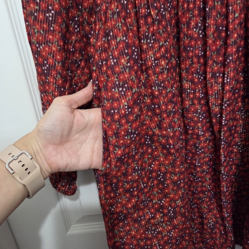 Cat & Jack Girls Ditsy Floral Print Metallic Stripe Long Sleeve Dress Size XL 14 - Picture 9 of 10